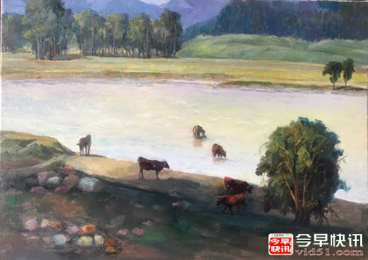 河边牛群（50x70公分）2020、8布面油画_conew1.jpg