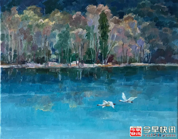 湖面飞舞（50x60公分）2020、7布面油画_conew1.jpg