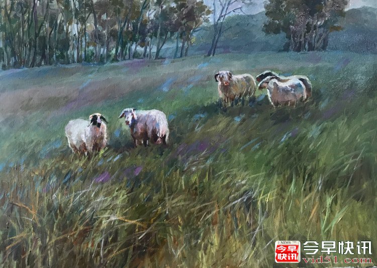 草地上的羊群（50x70公分）2019、5布面油画_conew1.jpg